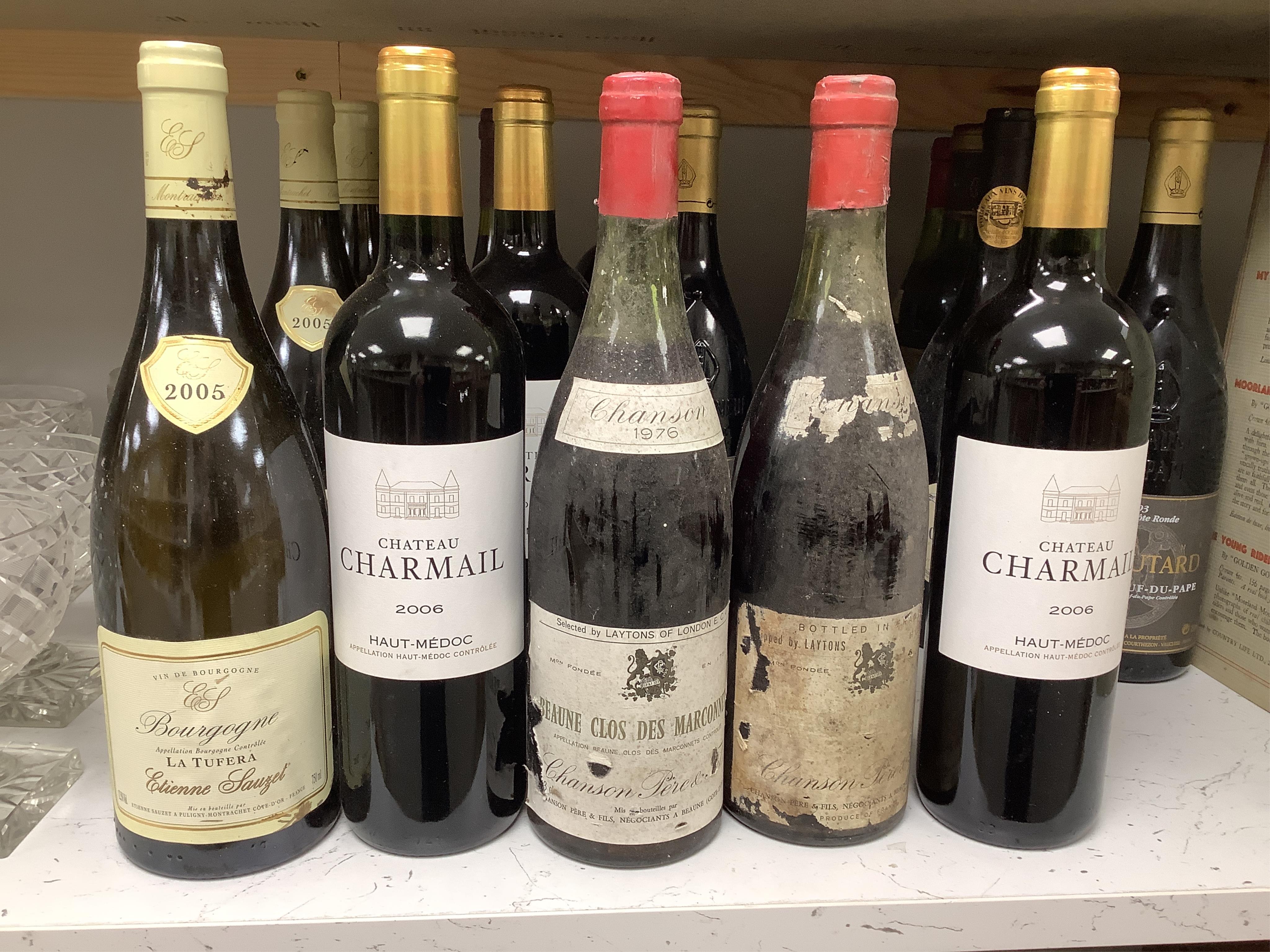 Eighteen various bottles of French wine to include Chateau Meyney Saint Estephe 1979, Paul Autard Chateauneuf-du-pape 2003 etc. Condition - externally poor to good, storage unknown